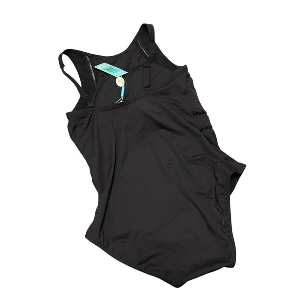 Sea Level Swim High Neck Ladder Stitch One Piece Swimsuit Black Size 10 NWT - Picture 5 of 7